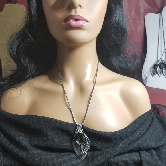 Swarovsk Crystal Maple Leaf Brooch/Necklace - Gray - Picture 5 of 10